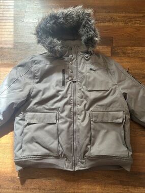 Awaknd Land Men's Big Plus Parka Jacket with Faux Fur Trim - Gray - 4XL